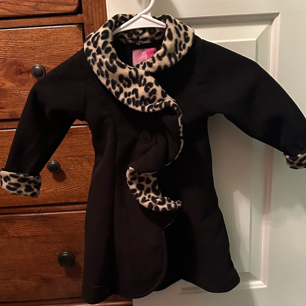 Good Lad Black Coat and pillbox hat with Leopard Trim for Kids